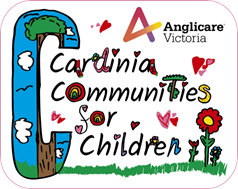 Cardinia communities for children logo. Colourful font and drawing of grass and flowers. Fun and happy image.