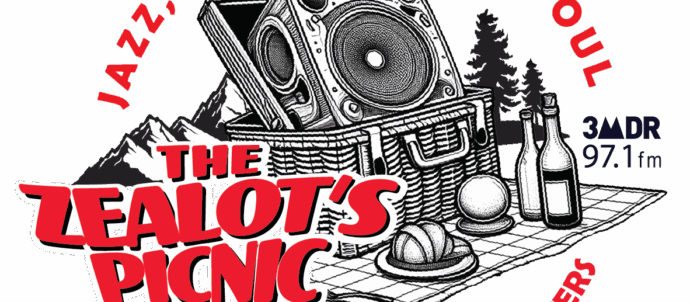 The Zealot's picnic logo: picnic basked with a radio in it