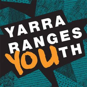 Yarra Ranges Youth logo. Bold white and orange text on aqua and black background.