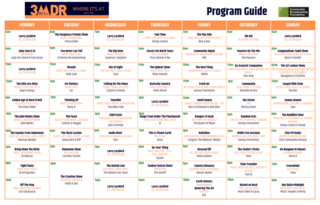 Orange and white program grid