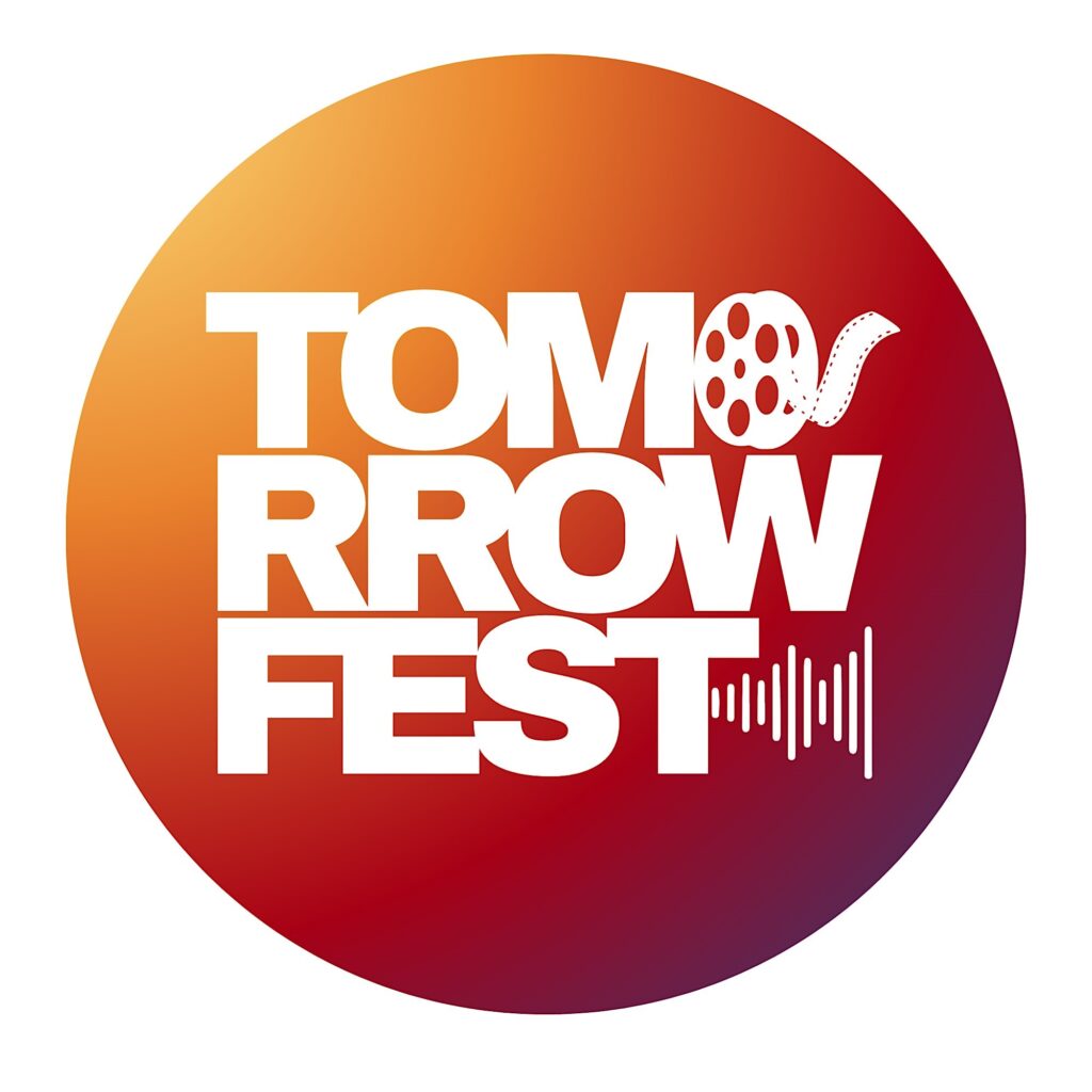 Tomorrow fest logo. Orange circle with white writing.