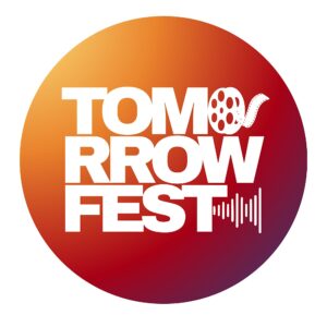 Tomorrow fest logo. Orange circle with white writing.