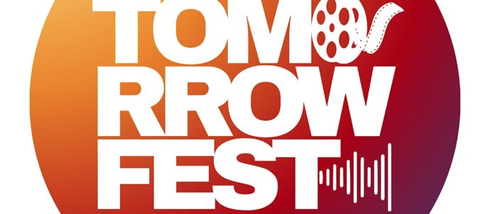 Tomorrow fest logo. Orange circle with white writing.