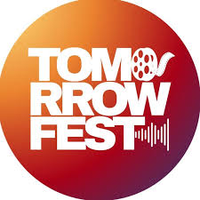 Tomorrow fest logo. Orange circle with white writing.